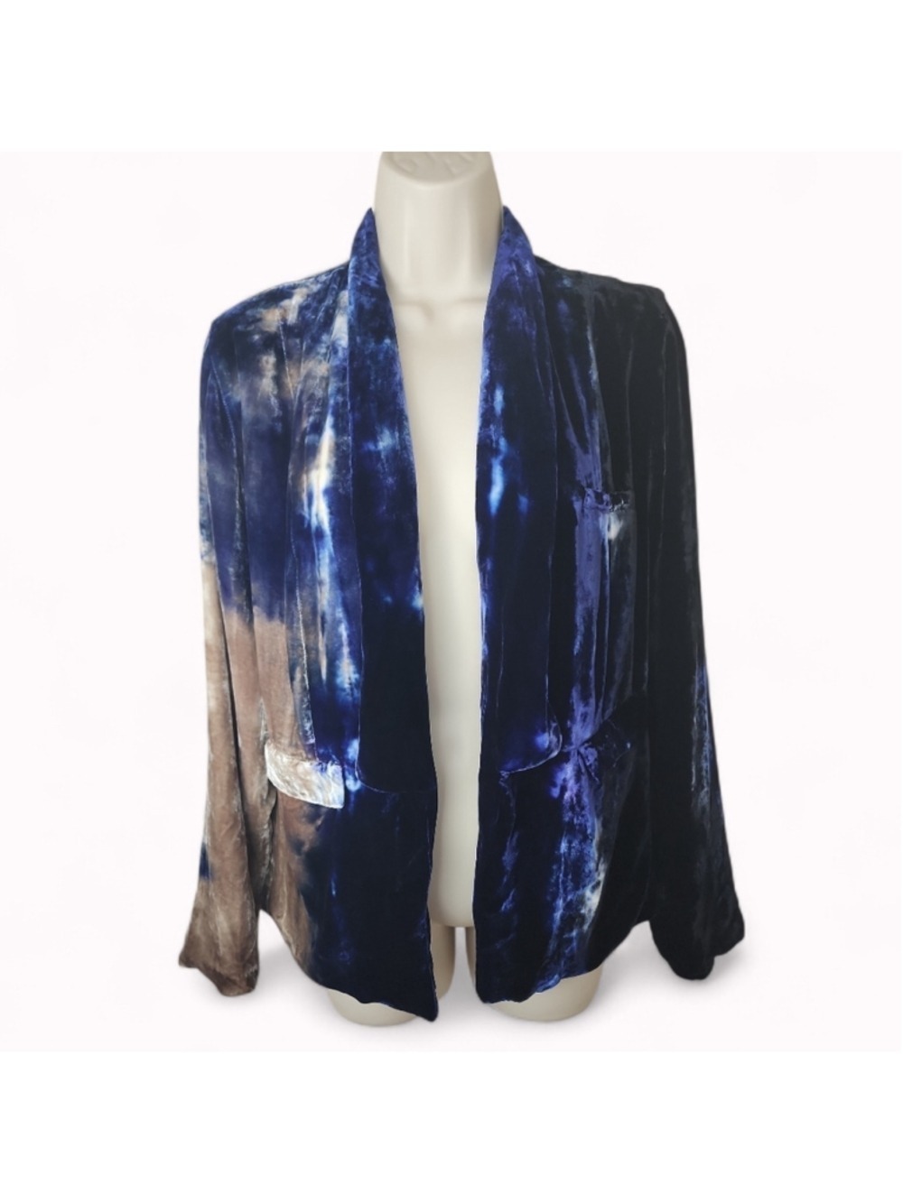 Chaser Velvet Dip Dye Blazer Blue Champagne Silk Blend Open Front - Picture 2 of 9